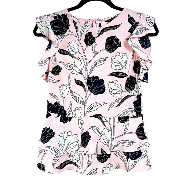 Banana Republic ruffle sleeve floral blouse, Size 2, pink, Feminine Office - Picture 1 of 6